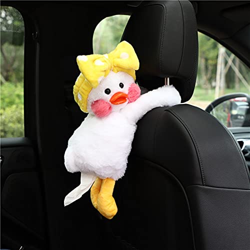 HEHW 車用ティッシュケース 車 ティッシュカバー カー ティッシュボックス アヒル ぬいぐるみ 可愛い 漫画 ダック 吊り下げ 便利 車内収納 (イエロー)