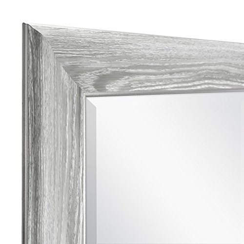 Image of MCS 21.5x25.5 Large Wall Mirror, Gray Woodgrain & Beveled Mirror, Vertical & Horizontal Wall Hanging Mirror for Bathroom, Bedroom & Livingroom
