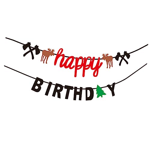 CORHAD Birthday Banner Lumberjack Decorations Cartoon Animals Themed Party Bunting Flag Random Style