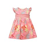 Bonnie Jean Girl's Dress - Smocked Pink Floral Flutter Sleeve Dress for Baby, Toddler and Little Gir