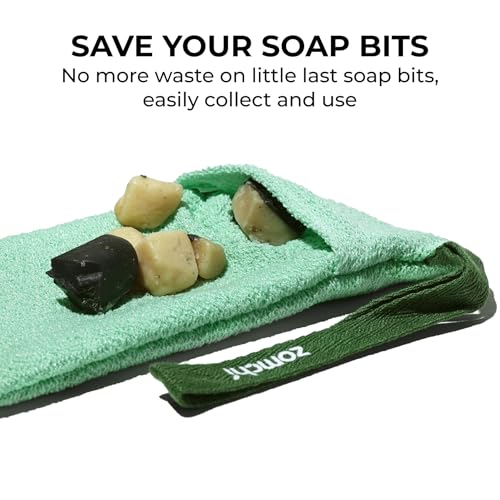 ZOMCHI 2 bolsas de jabón para barras de jabón con diferente rugosidad, bolsas exfoliantes para guardar jabón, bolsa de jabón para gel de baño (Verde) - imagen 4