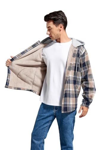 Image of Men's Cotton Plaid Shirt Jacket Fleece Flannel Sherpa Button Down