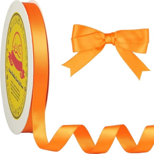 Image of Double Face Autumn Orange Satin Ribbon 1 /2 inch X 50 Yards Polyester Autumn Orange Ribbon for Gift Wrapping Very Suitable for Weddings Party Invitation Decorations and More