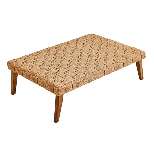 Modway Thames Wicker Rattan Outdoor Coffee Table in Natural - Low-Profile Rectangle Patio Table - Weather Resistant Outdoor Wicker Coffee Table with Acacia Wood Legs for Deck, Pool, Balcony, Garden by Modway - Image 7