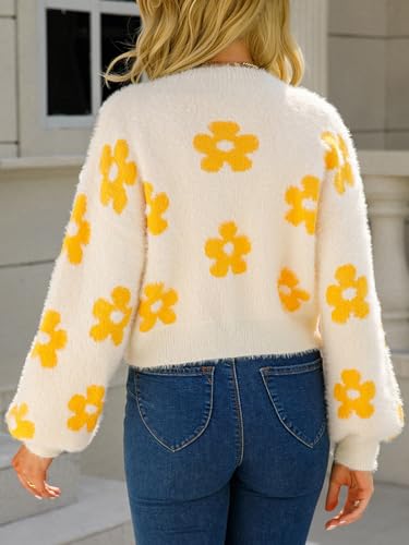 Daisy Cardigan for Women Trendy Flower Long Sleeve Knit Outfits Fuzzy Cropped Aesthetic Sweater3