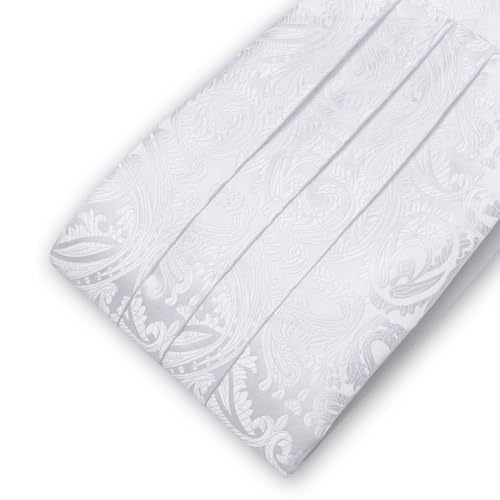 Image of Barry.Wang Men Silk Paisley Cummerbund and Pre-tied Bowtie Handkerchief Cufflink Set for Tuxedo
