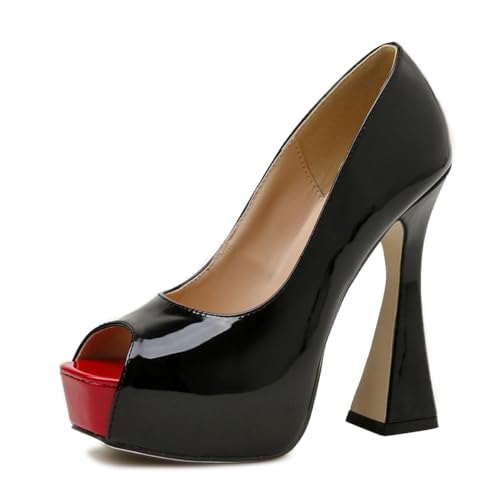 Maiyang Women Elegant Peep Toe Platform Pumps Slip on Spool Ultra High Heels Sexy Party Club Formal Shoes Size 4-16 US