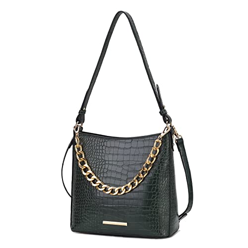 Image of MKF Collection Shoulder Bag for Women, Faux Crocodile-Embossed Vegan Leather, Hobo Handbag Messenger Purse