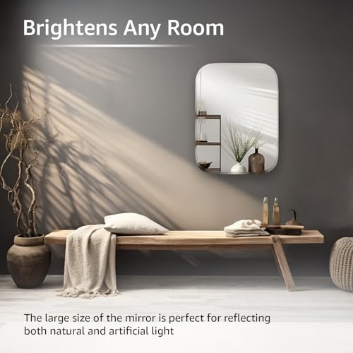 Image of Amazon Basics Frameless Rectangular Wall Mirror, 18 x 24 Inch, Unframed Mirror with Beveled Smooth Edges, for Bathroom, Dressing Room, Bedroom, Living Room & Entryway