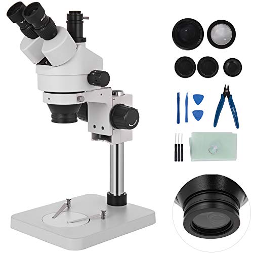 VEVOR 3,5X-90X Simul Focal Trinocular Zoom Stereo Microscope Al-Zn-Legierung 360 Grad Drehbar Trinokulares Stereomikroskop Dual Armstativ Labor Video Mikroskop Zwei höhenverstellbar Ständer Zubehör