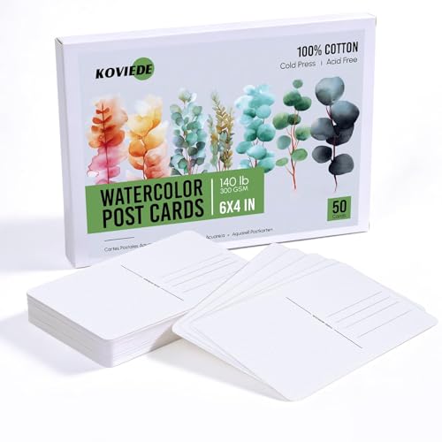 KOVIEDE 50 Sheets 4x6 Watercolor Postcards 140lb/300gsm 100% Cotton Blank Postcards Water Color Paper Cards Art Supplies Great for Coloring Mailing Valentines Greeting Cards