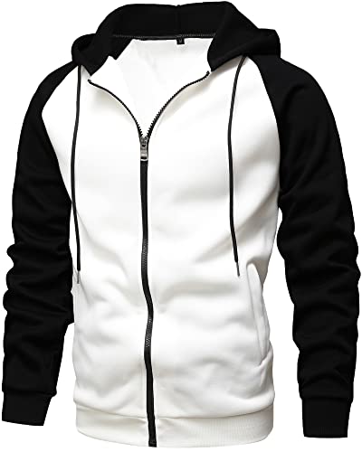 Gxamoy Men's Novelty Color Block Pullover Fleece Hoodie Casual Hooded Sweatshirts Full Zip Jacket With Pocket Blackwhite(A06) Xl #TOP8