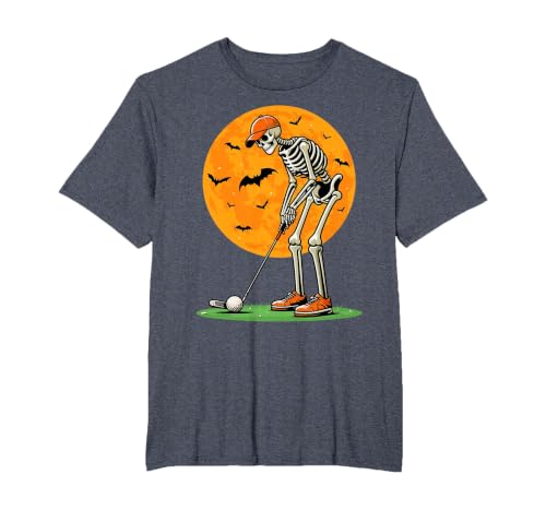 Halloween Golf Skeleton Spooky Golfer Halloween Golfing T-Shirt, Men's Big and Tall, Heather Blue, 6X Tall