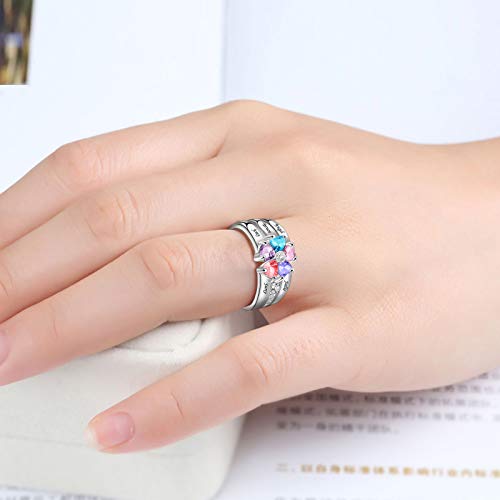 Bauma Auto Personalized Sterling Silver Mothers Rings With 5 Simulated Birthstones Rings For Mom Mothers Days Rings Family Name Rings For 5 Mother's Christmas Rings For Mom Friendship Rings (Sliver) #TOP6
