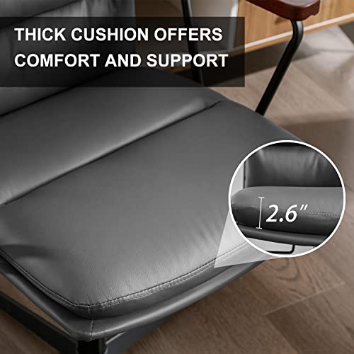 Okeysen Office Desk Chair No Wheels, Swivel Chair With Retro Wooden Armrests, Criss Cross Legged Armless Computer Chair For Home Office, Mid Century Modern Adjustable Task Chair With Thick Cushion #TOP2