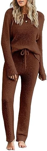 luvamia Women's Casual Pajama Set Fuzzy Fleece Knitted Long Sleev...