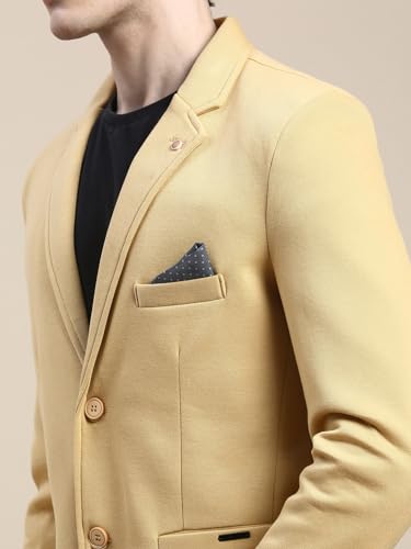 Image of SHOWOFFFF Men Solid Single Breasted Casual Blazer | Notched Lapel Full Sleeves Cotton Blazer for Mens | Slim Fit Regular Length Blazer for Men's