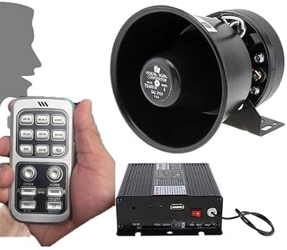 Car Megaphone, 200W 18-Tone Host Speaker Car Alarm Set,W/Microphone Function,Can Connect Flash Light,for Rescue and Ambulance,Engineering Operations