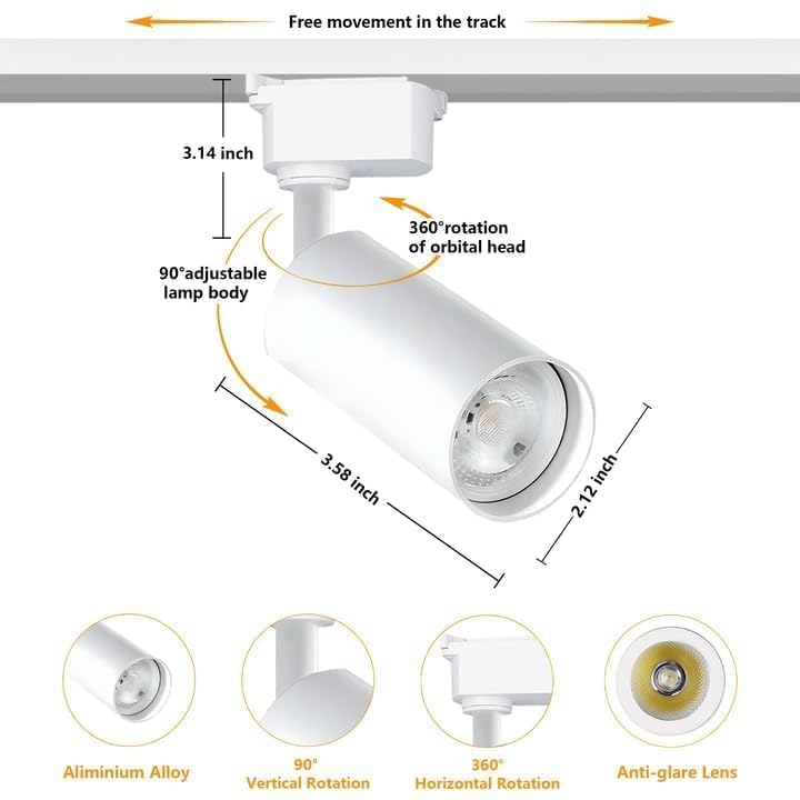 Image of 8 Pack White H Type LED Track Lighting Kit 6000K | Dimmable LED Spotlight 20W 2700lm High Brightness 9.8ft Track Rail Adjustable Angle Complete Lighting System