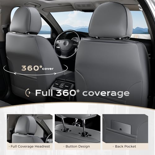 Image of Coverado Car Seat Covers Full Set, Front Seat Covers with Lumbar Support and Back Seat Cover Waterproof Leather Automotive Seat Cover, Universal Car Interior Protectors Cushion for Most Cars