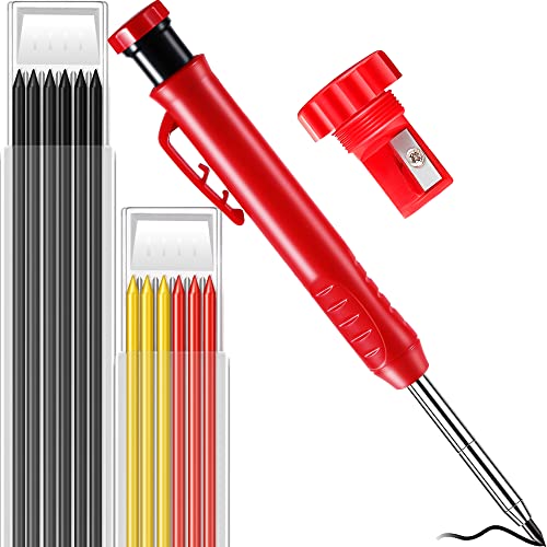 Mechanical Carpenter Pencils Construction: 1 Pcs Carpenter Pencil + 12 Refill Leads Built-In Sharpener Marker Marking Tool for Carpenter Scriber Construction Woodworking Tools (1 PCS)