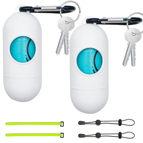Image of 2 Pack Dog Poop Bag Holder with 2 Rolls of Blue Leak-Proof Dog Waste Bags Poop Bag Dispenser with Leash Clip Key Ring Poop Bag Holder with Adjustable Straps and Elastic Rope(White,2 Holder 30 Bags)
