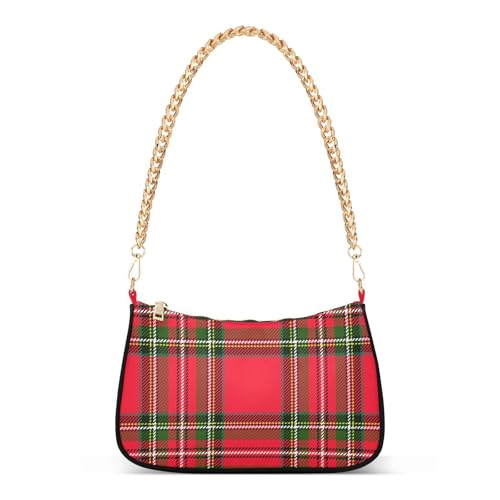 OTVEE Xmas Red and Green Plaid Shoulder Bag for Women Small Handbag with Zipper Closure Purse for Women