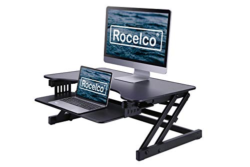Rocelco 32" Dual-Piston Standing Desk Converter with Slide-Out Keyboard Tray — view 9