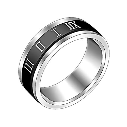 Image of PAURO Unisex Stainless Steel Roman Numerals Spin Worry Ring for Anxiety