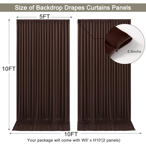 Image of 10x10ft Brown Backdrop Curtain for Wedding Parties Wrinkle Free Fabric Brown Drapes Backdrop Decoration for Baby Shower Birthday Photography Decoration 2 Panels, 5ft x 10ft