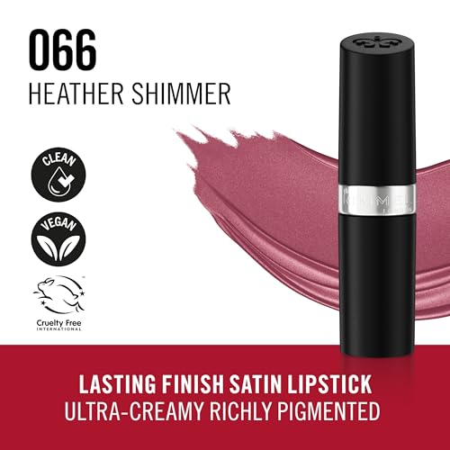 Rimmel Lasting Finish Lipstick 066 Heather Shimmer, Creamy Satin Finish, Long Lasting 8 HR Wear, Comfortable Formula, Rich Pigment