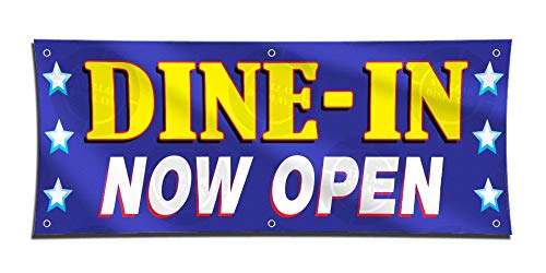 DINE IN Now Open Banner (2ft X 5ft) Restaurant Open Sign Carry Take Out Delivery New Food Service Display Poster