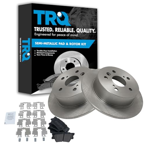 Image of TRQ Rear Brake Pad and Rotor Set Semi Metallic Solid Rotors | For 2007-2012 Lexus ES350 2008-2012 Toyota Avalon 2007-2011 Camry