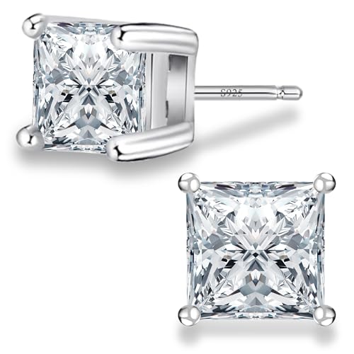 Sereney Sterling Silver Stud Earring for Men 5A Lab Simulation-Diamond, Mens Earrings Square...