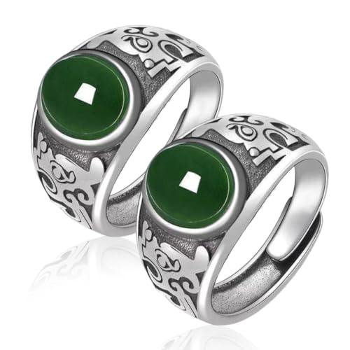 1 paire de bagues en jade vert naturel avec ouverture réglable, bagues personnalisées pour hommes, bagues personnalisées à la mode, excellent cadeau pour papa, mari...