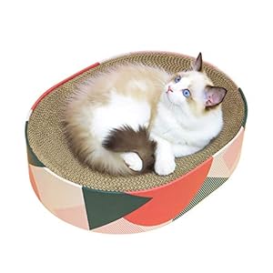 ComSaf Cat Scratcher Cardboard Bed Lounge Couch for Indoor Cats Oval Shape 17″x13″, Kitty Cat Scratching Pad Recycle Corrugate Scratcher Long Lasting Furniture