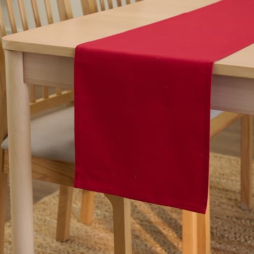 Image of Encasa XO Table Runner for 4 Seater | Cotton Canvas Fabric | Size 13x59 in | Deep Red Solid Color | Machine Washable & Durable