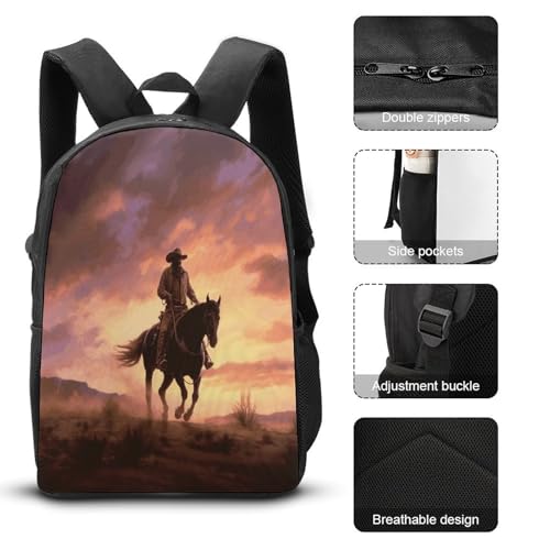 17-inch Backpack,Crossbody Lunch Bag,and Cosmetic Bags Suitable for Travel,business,casual,universal Cowboy West Print Travel Backpacks for Men And Women3