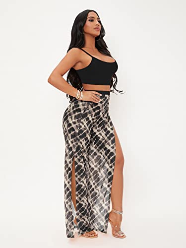 Shein Women's Two Pieces Outfit Tie Dye Halter Crop Top And Criss Cross Split Thigh Maxi Skirt Black Tie Dye X-Small #TOP3
