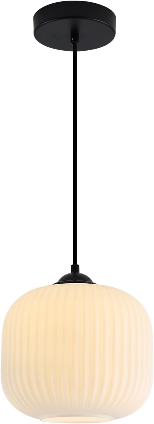 KCO Lighting Frosted White Glass Pendant Light Black Farmhouse Kitchen Light Fixtures Ceiling Hanging Over Table Mid Century Modern Globe Pendant Light Single Hanging Light Fixture Black-B