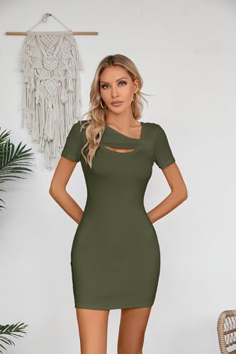 Image of VICHYIE Womens Summer Dresses Cutout One Piece Ribbed Bodycon Mini Short Sleeve Casual Slim Fitted Pencil Dresses
