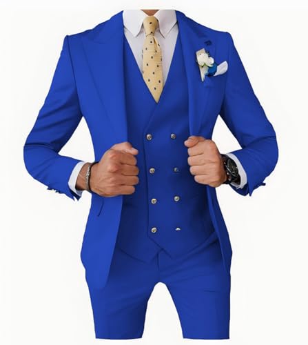 UNINUKOO Mens 3 Piece Tuxedo Suit Set Wedding Dress Prom Suits for Men Solid Color Blazer Men Double Breasted Vest Pantsuit US Size XL Royal Blue