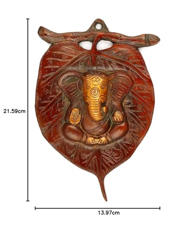 Image of Collectible India Metal Patta Ganesh Wall Hanging Multicolour Showpiece Figurine Wall Decor, Leaf Ganesha Plate Diwali Gifts