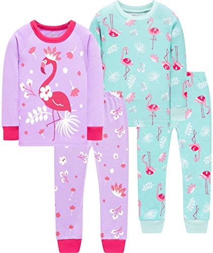 Girls Flamingo Pajamas Christmas Toddler Kids Pjs Cotton 4 PCs Pyjamas Long Sleeve Pants Set 6t