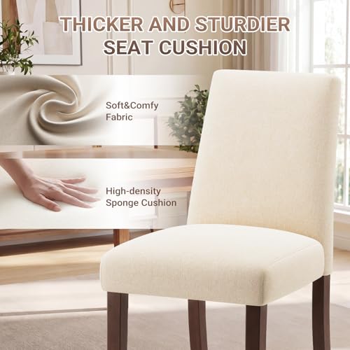 Image of Upholstered Dining Chairs Set of 4, Mid-Century Dining Room Chairs with Wooden Legs, Farmhouse Fabric Parsons Chairs for Small Space Restaurant & Cafe- Beige