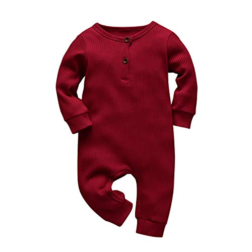 Image of Eghunooy Baby Boy Girl Solid Color One Piece Romper Jumpsuit Outfits Clothes