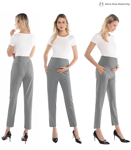 Image of Maternity Pants Work Over The Belly with Pockets, Womens Pregnancy Dress Pants Office Clothes Trousers Stretch Summer