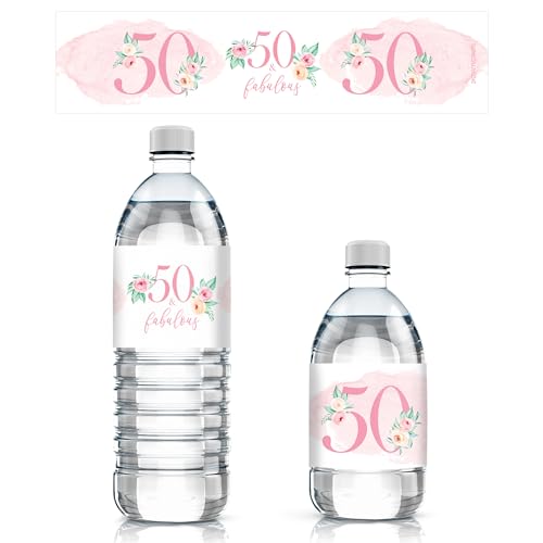 Étiquettes bouteille d'eau pour 50e anniversaire champêtre rose