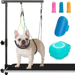 Dog Grooming Arm with 5pcs Pet Bath Brush – 35″ Pet Grooming Table Arm with Adjustable No Sit Haunch Holders, Dog Grooming Stand with Loop Noose – Ideal for Small & Medium Dogs