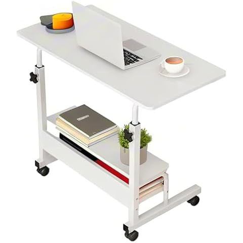 BRAVECOW Adjustable Table Portable Desk for Small Spaces Laptop Table Rolling on Wheels Mobile Couch Desk for Bedroom Home Office Computer Desk Cover